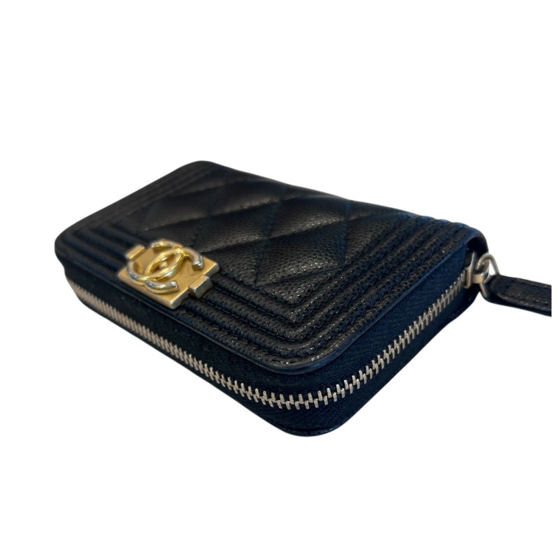 CHANEL黑金荔枝皮ㄇ型拉鍊卡包-5