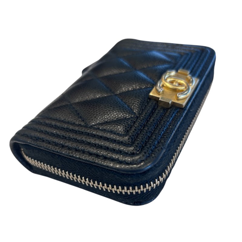 CHANEL黑金荔枝皮ㄇ型拉鍊卡包-6