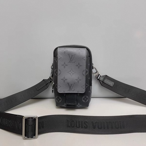 LV路易威登 黑老花手機包單肩斜挎包 芯片