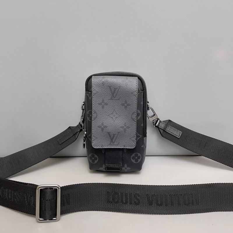 LV路易威登 黑老花手機包單肩斜挎包 芯片-0