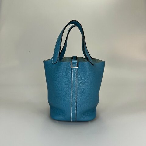 HERMES □N刻 牛仔藍PICOTIN 18 菜籃子包