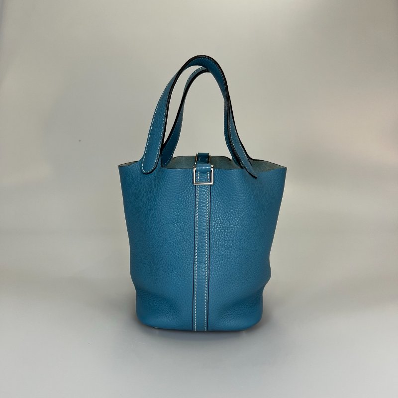 HERMES □N刻 牛仔藍PICOTIN 18 菜籃子包-0