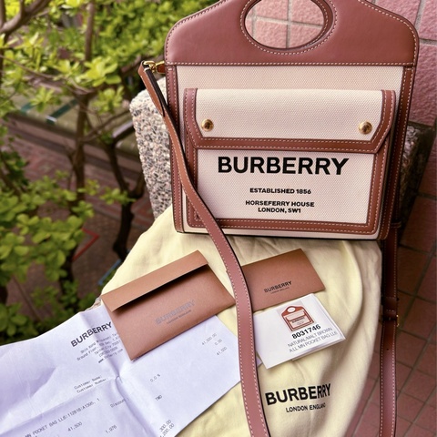 二手BURBERRY咖啡色帆布Mini Pocket迷你口袋手提肩背包