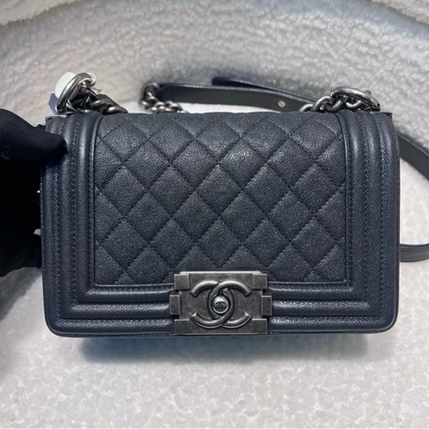 Chanel boy20小號 深藍灰荔枝牛皮