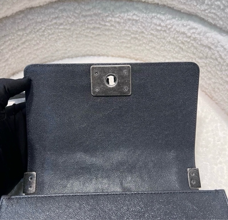 Chanel boy20小號 深藍灰荔枝牛皮-5