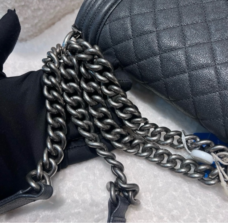 Chanel boy20小號 深藍灰荔枝牛皮-8