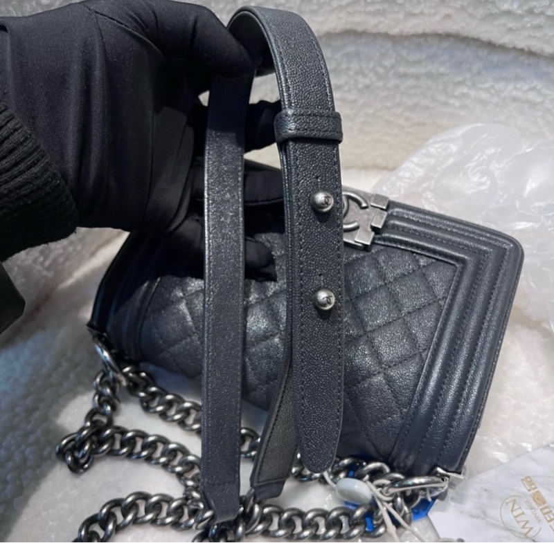 Chanel boy20小號 深藍灰荔枝牛皮-9
