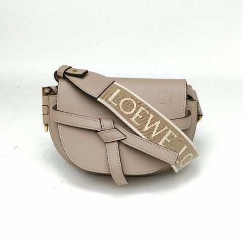 LOEWE Gate馬鞍斜跨包MINIDual寬肩帶灰色牛皮