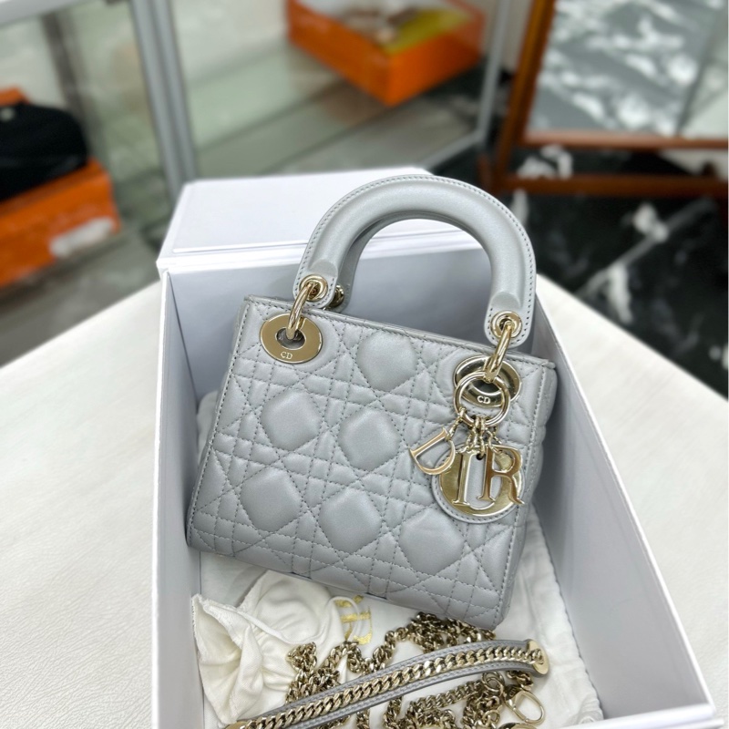 【 99新】 Dior 灰金三格戴妃 手提包斜挎包-0