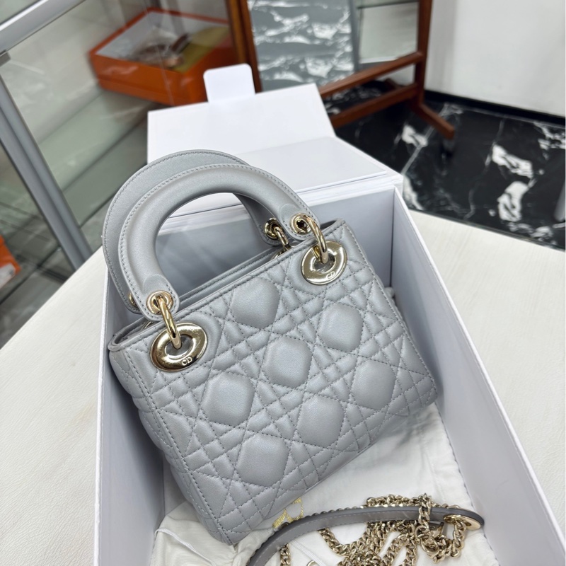 【 99新】 Dior 灰金三格戴妃 手提包斜挎包-1