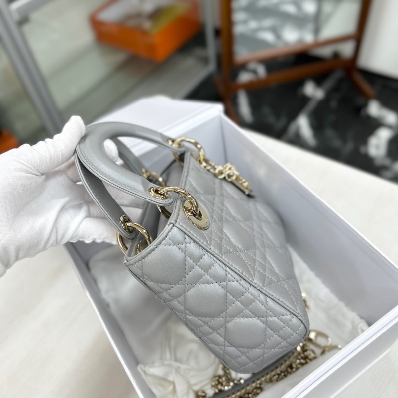 【 99新】 Dior 灰金三格戴妃 手提包斜挎包-2