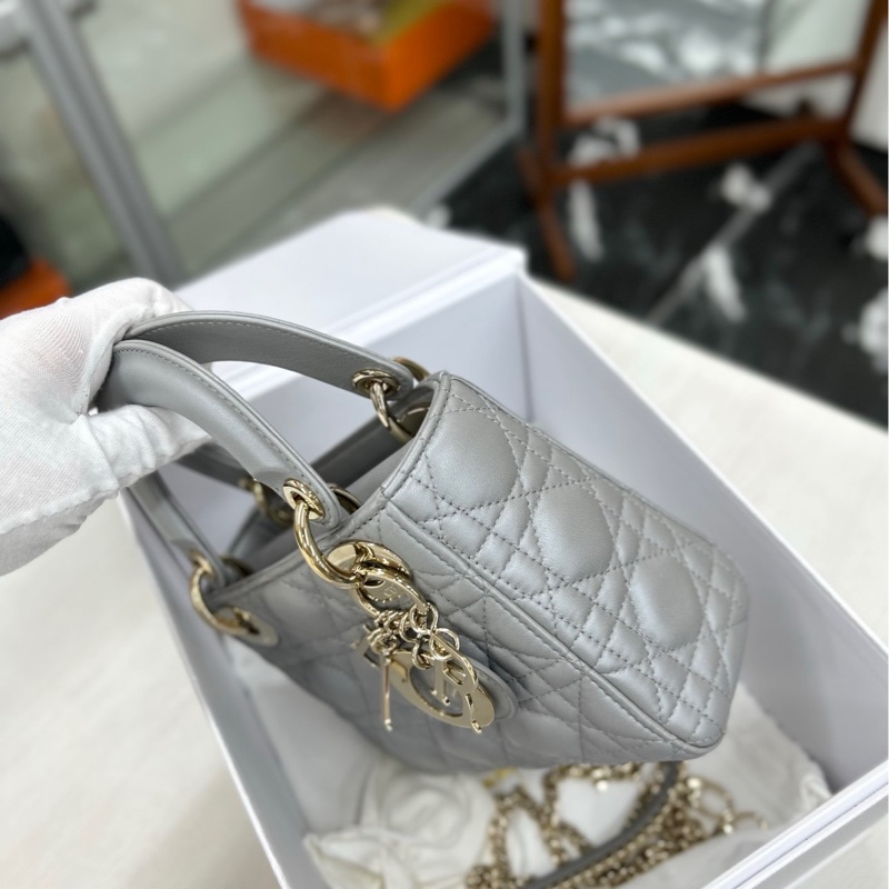 【 99新】 Dior 灰金三格戴妃 手提包斜挎包-3