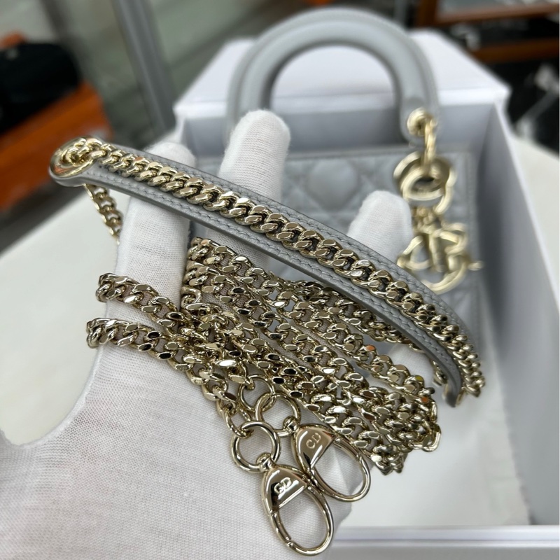 【 99新】 Dior 灰金三格戴妃 手提包斜挎包-4