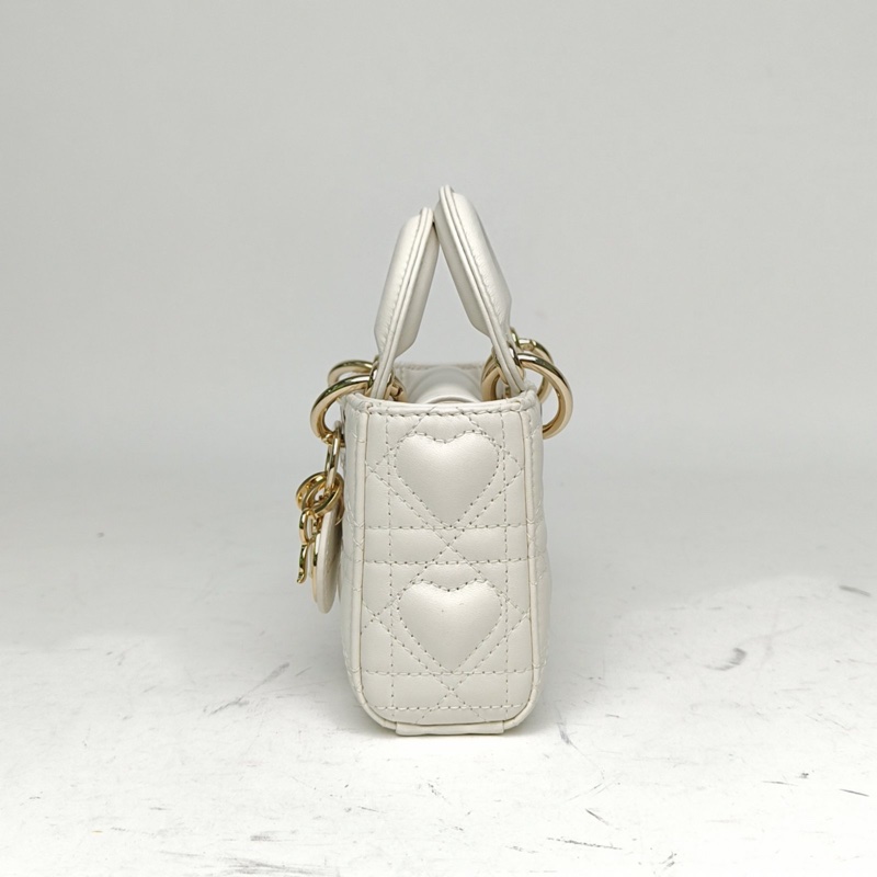 DIOR LadyD-Joy橫版戴妃包超迷你16白色羊皮淺金扣-1