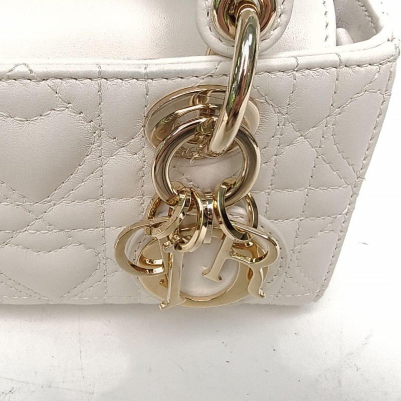 DIOR LadyD-Joy橫版戴妃包超迷你16白色羊皮淺金扣-4