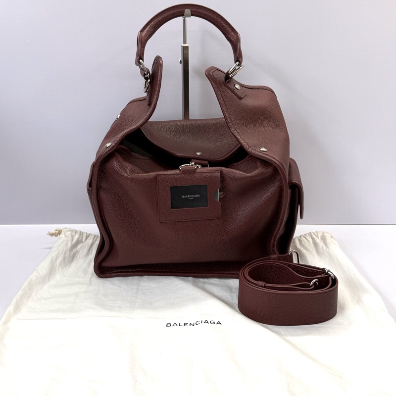 BALENCIAGA 巴黎世家 暗紅色皮革手提肩背包 2WAY 443600-2