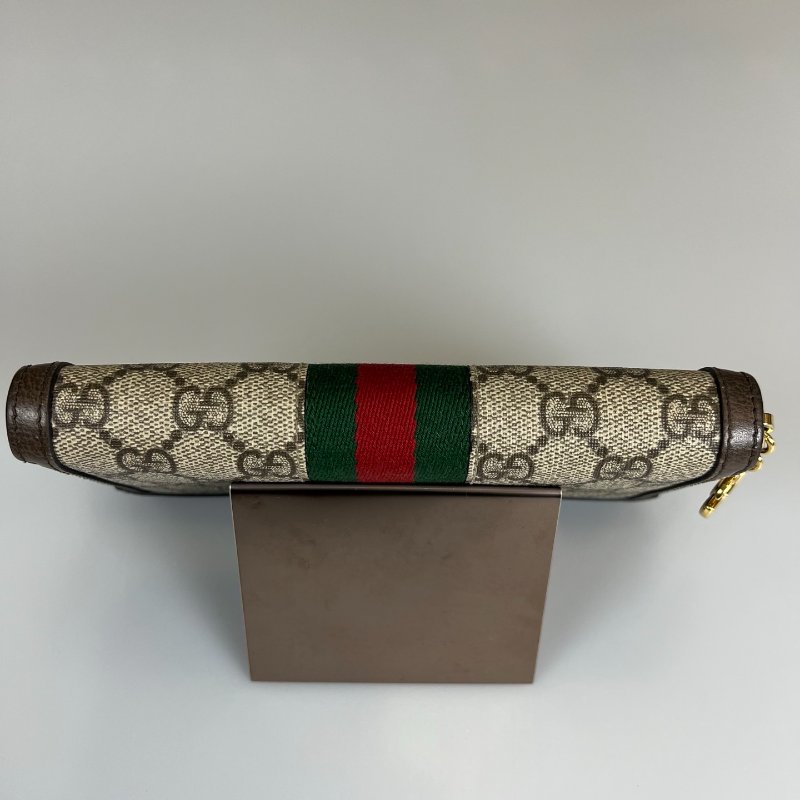 GUCCI 523154  滿版綠紅綠ㄇ字拉長夾-4