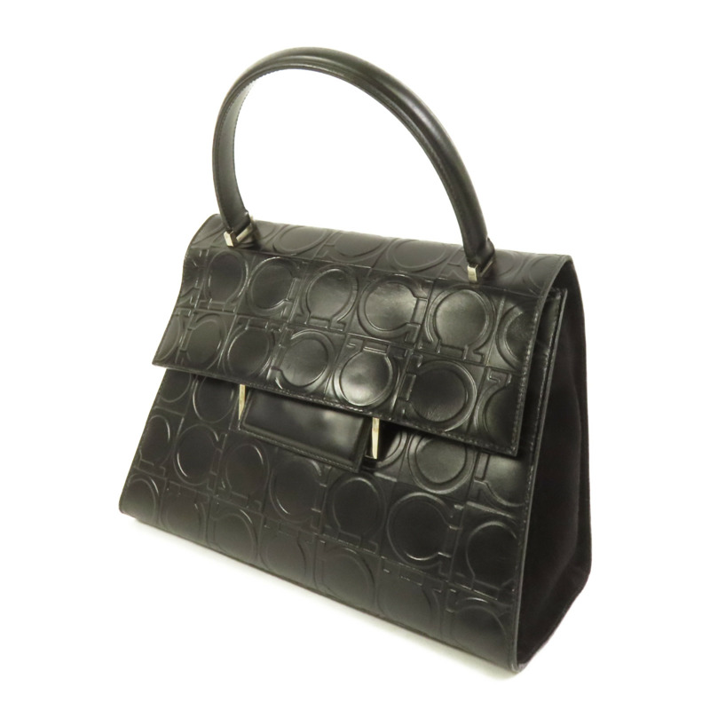 Salvatore Ferragamo 牛皮皮革Gancini Hand Bag銀扣手挽袋-2