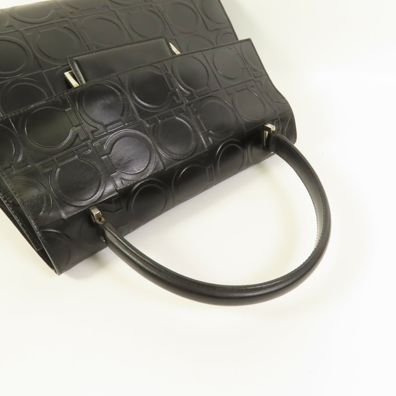 Salvatore Ferragamo 牛皮皮革Gancini Hand Bag銀扣手挽袋-4