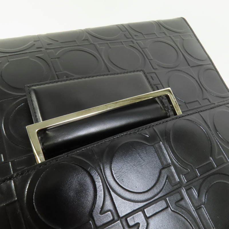 Salvatore Ferragamo 牛皮皮革Gancini Hand Bag銀扣手挽袋-5