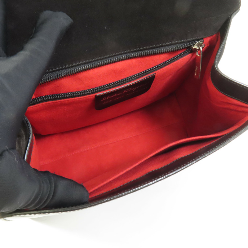 Salvatore Ferragamo 牛皮皮革Gancini Hand Bag銀扣手挽袋-6