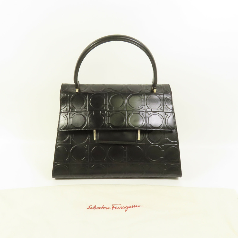 Salvatore Ferragamo 牛皮皮革Gancini Hand Bag銀扣手挽袋-9
