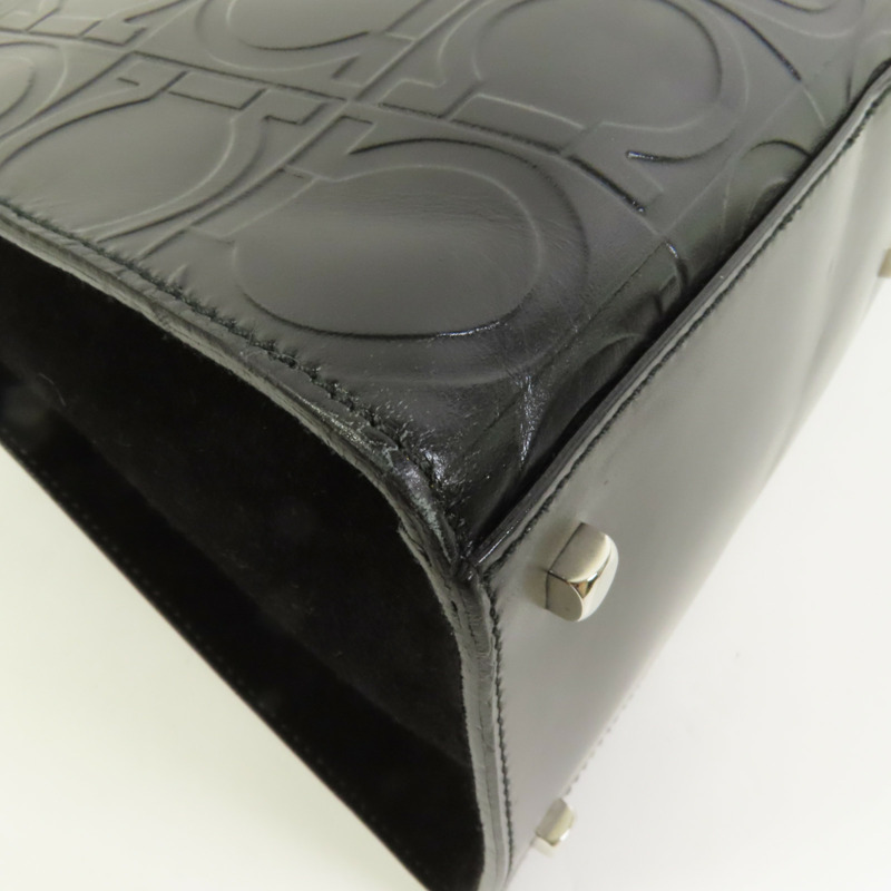 Salvatore Ferragamo 牛皮皮革Gancini Hand Bag銀扣手挽袋-11