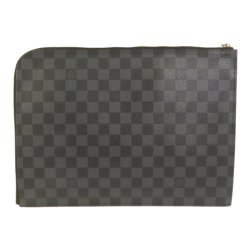 LOUIS VUITTON Damier Graphite Pochette Jour GM銀扣手提包-1