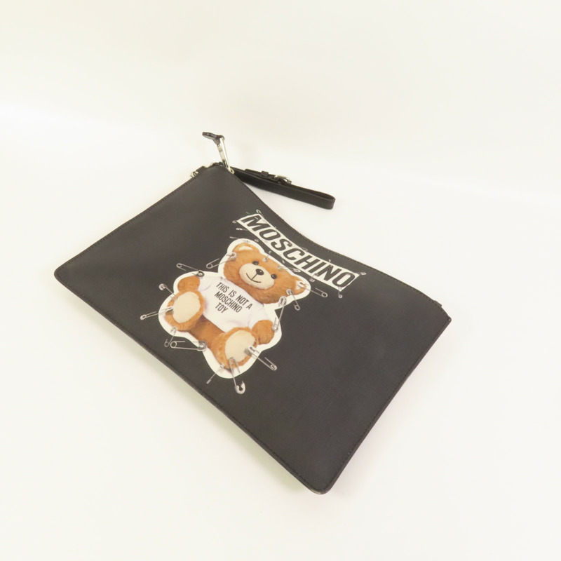 MOSCHINO 塗層帆布Teddy Bear Pouch銀扣手拿包-3