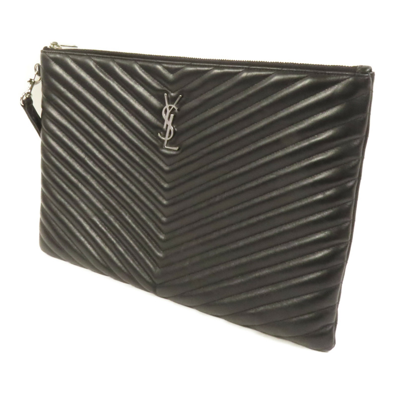 YVES SAINT LAURENT 牛皮皮革Matelasse銀扣手拿包-2