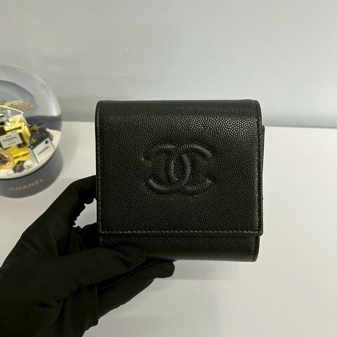 Chanel 短夾 荔枝牛 晶片款復古浮雕雙C