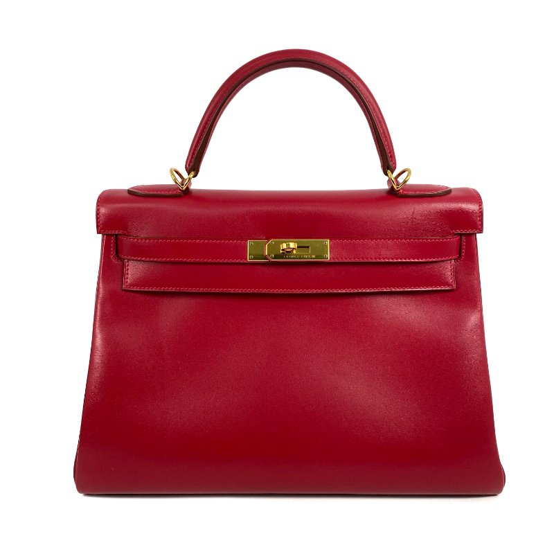 △ Hermes 愛馬仕 Red Box Calfskin Gold Plated Metal Kelly 32 2 Way Bag Stamp X 紅色滑面小牛皮鍍金金屬兩用袋X刻 - 267002476-1