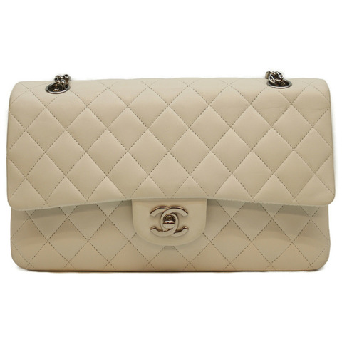 香奈兒 No. 11 A01112 白色羊皮雙蓋絎縫 25 肩背包，配銀色五金，女士