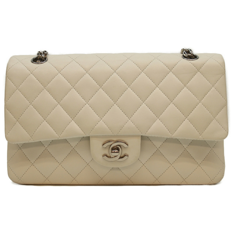 香奈兒 No. 11 A01112 白色羊皮雙蓋絎縫 25 肩背包，配銀色五金，女士-0