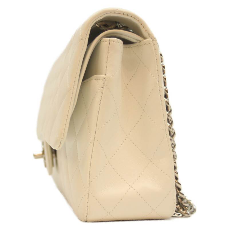 香奈兒 No. 11 A01112 白色羊皮雙蓋絎縫 25 肩背包，配銀色五金，女士-1