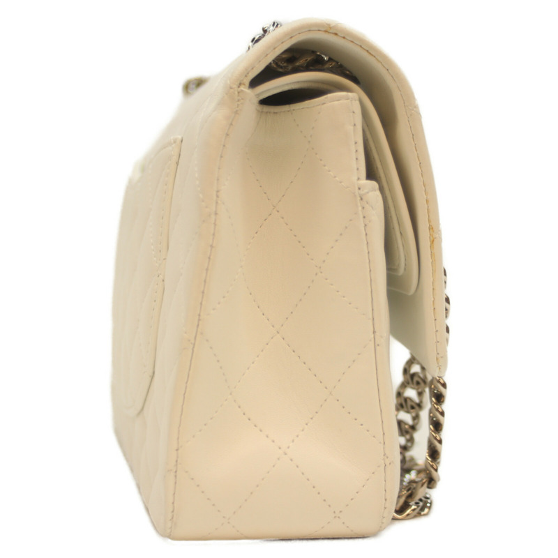 香奈兒 No. 11 A01112 白色羊皮雙蓋絎縫 25 肩背包，配銀色五金，女士-3