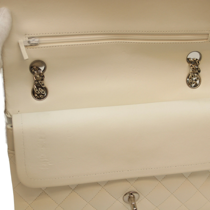 香奈兒 No. 11 A01112 白色羊皮雙蓋絎縫 25 肩背包，配銀色五金，女士-5