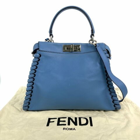 △ Fendi 芬迪 Blue Calfskin Peekaboo 2 Way Bag 8BN290 藍色小牛皮兩用袋 - 257027927