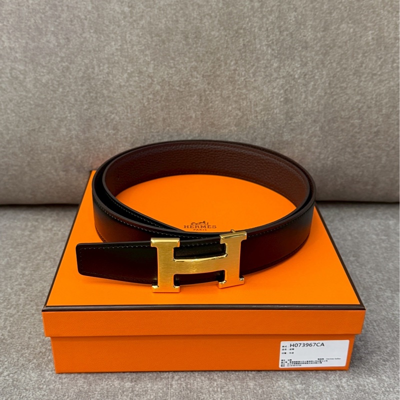 愛馬仕黑金雙面皮帶-0