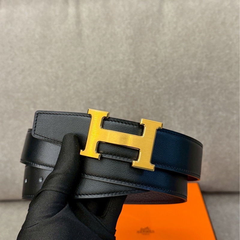 愛馬仕黑金雙面皮帶-1