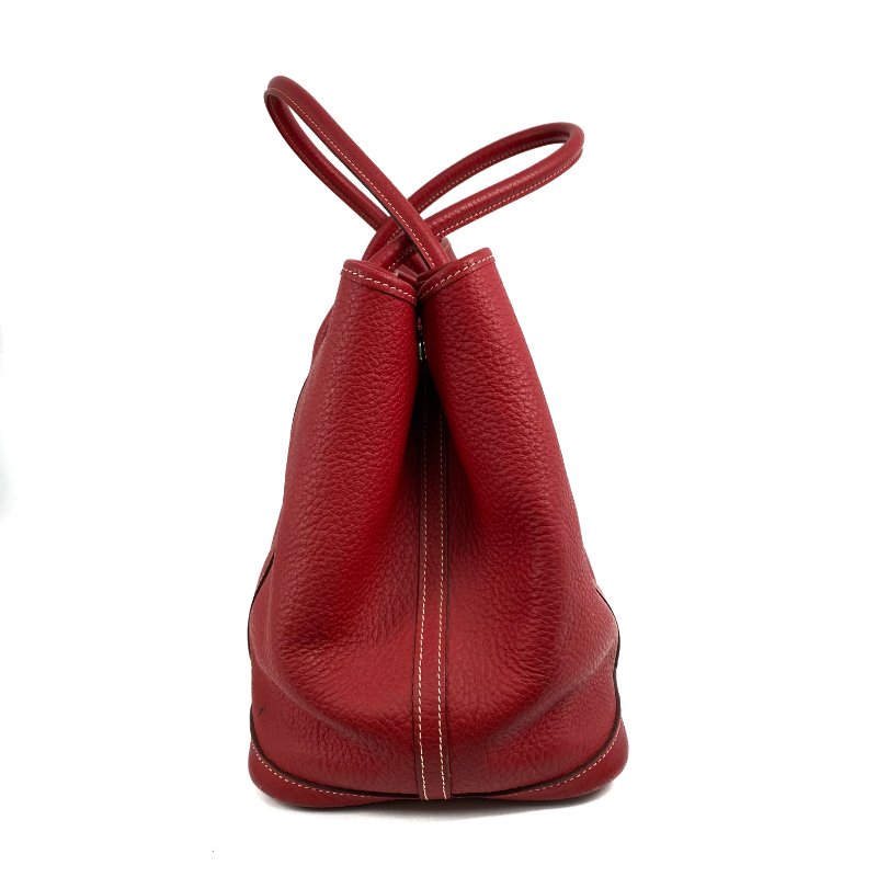 △ Hermes 愛馬仕 Red Negonda Calfskin Palladium Party Garden Party 36 Hand Bag Stamp [R] 紅色粒紋小牛皮鍍鈀金屬手袋[R]刻 - 257027911-2