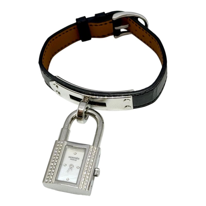 HERMES Kelly 鑽石 貝母錶盤 鱷魚皮錶帶 手錶-0