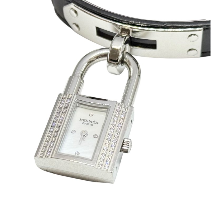HERMES Kelly 鑽石 貝母錶盤 鱷魚皮錶帶 手錶-1