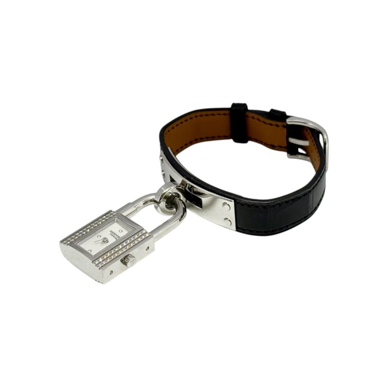 HERMES Kelly 鑽石 貝母錶盤 鱷魚皮錶帶 手錶-7