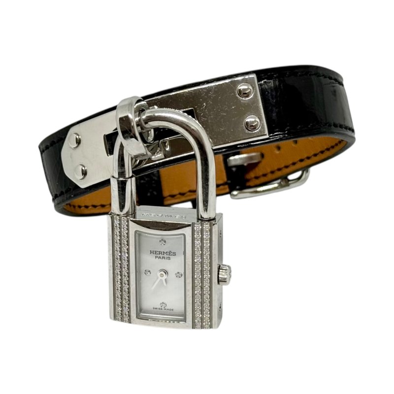 HERMES Kelly 鑽石 貝母錶盤 鱷魚皮錶帶 手錶-8