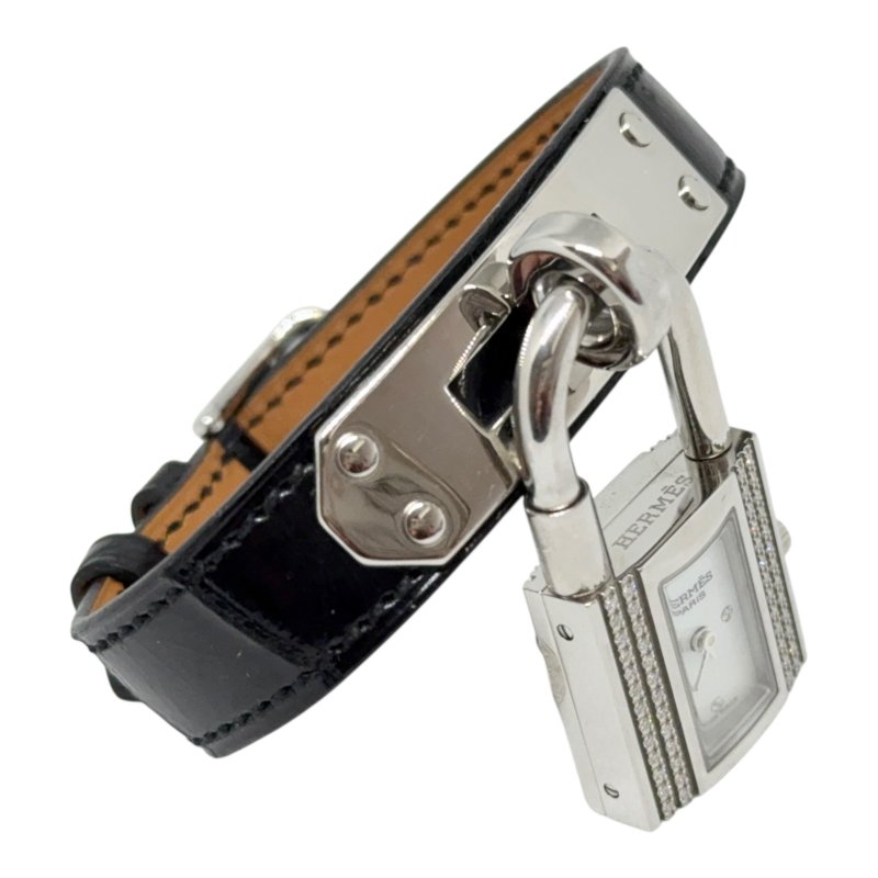 HERMES Kelly 鑽石 貝母錶盤 鱷魚皮錶帶 手錶-9