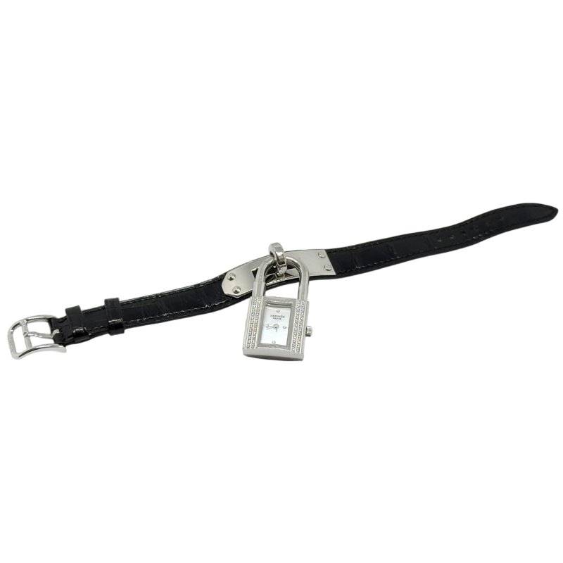 HERMES Kelly 鑽石 貝母錶盤 鱷魚皮錶帶 手錶-12