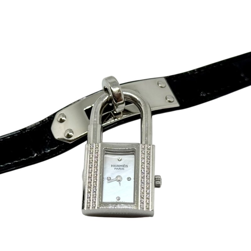 HERMES Kelly 鑽石 貝母錶盤 鱷魚皮錶帶 手錶-13