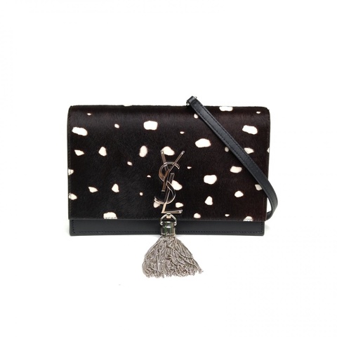 SAINT LAURENT 黑色毛絨銀扣KATE流蘇挎包MIN梅花鹿限定肩背包