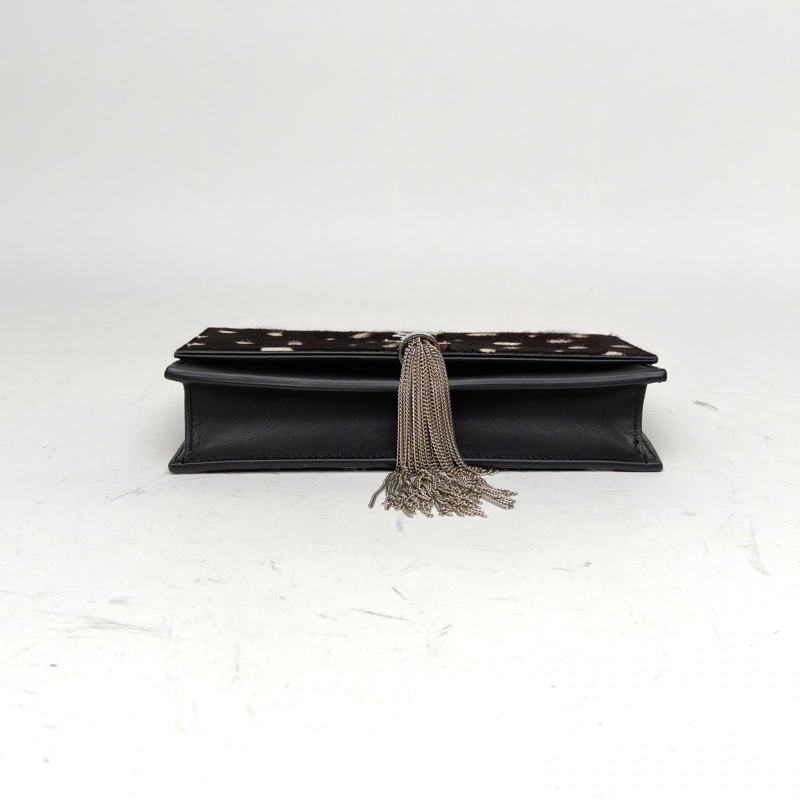 SAINT LAURENT 黑色毛絨銀扣KATE流蘇挎包MIN梅花鹿限定肩背包-3